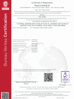 Certificate ROYAL TRADING Renewal BV
